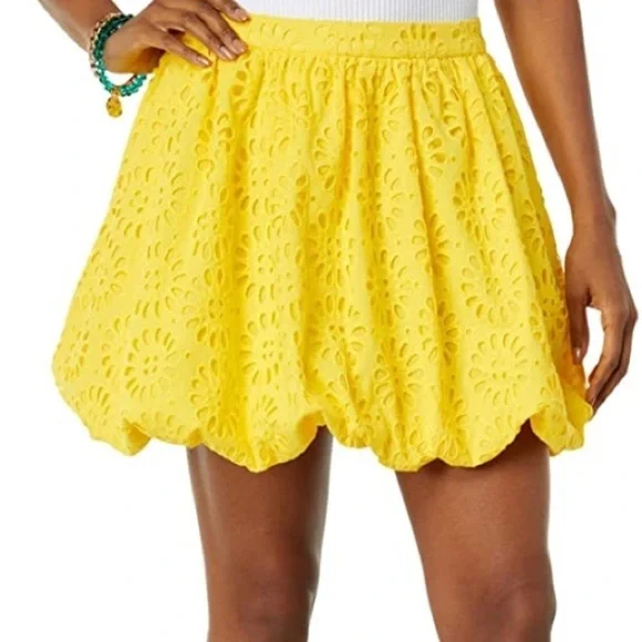 Lilly Pulitzer Leah bubble mini skirt eyelet embroidered yellow size 10 90s Y2k - Picture 2 of 9